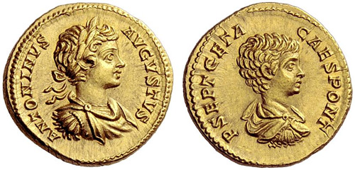 caracalla and geta roman coin aureus